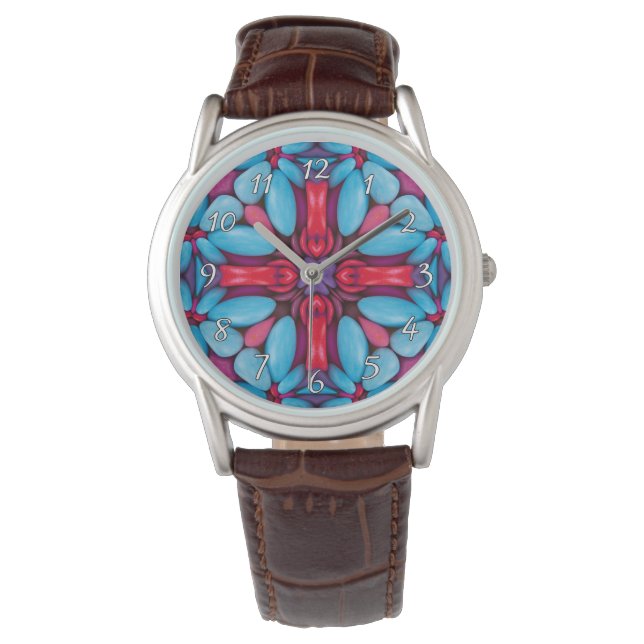 Reloj De Pulsera Kaleidoscopio Vintage Rojo y Azul (Anverso)