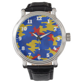 Reloj De Pulsera Kansas Blue Red Yellow Vibrant Camo Pattern