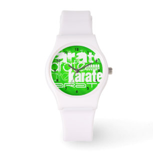 Reloj De Pulsera Karate; franjas verdes neón