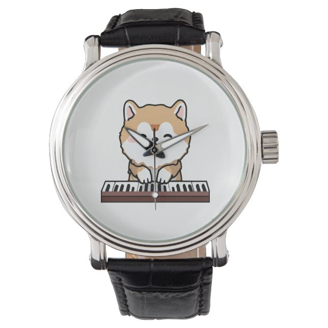 Reloj De Pulsera Kawaii Cute Dog Jugando El Teclado Piano (Anverso)