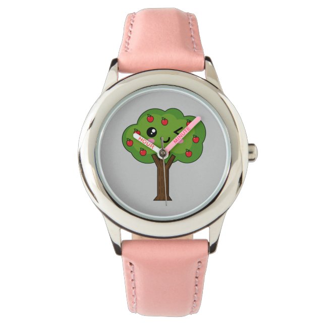 Reloj De Pulsera Kawaii feliz árbol de manzanas (Anverso)