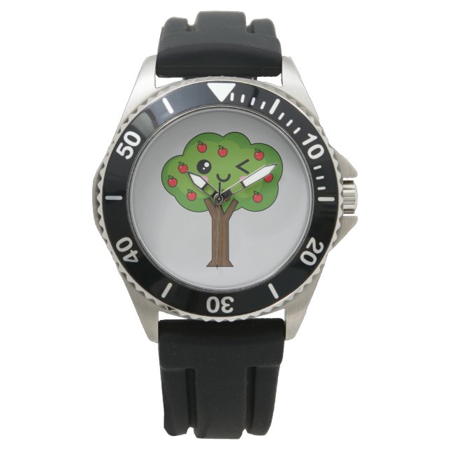 Reloj De Pulsera Kawaii feliz árbol de manzanas (Anverso)