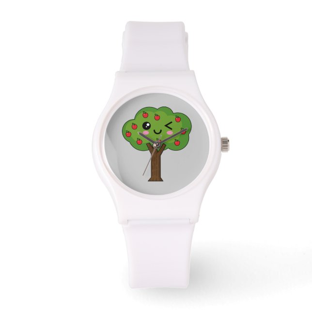 Reloj De Pulsera Kawaii feliz árbol de manzanas (Anverso)