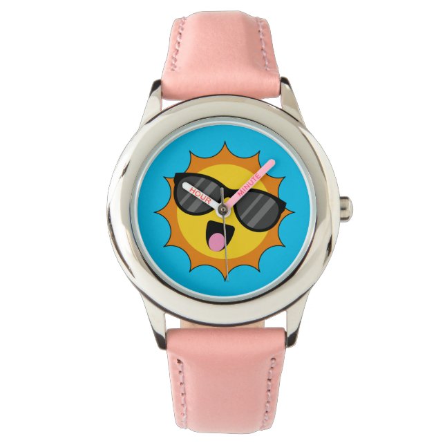 Reloj De Pulsera Kawaii Happy Sun con gafas de sol (Anverso)