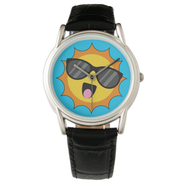 Reloj De Pulsera Kawaii Happy Sun con gafas de sol (Anverso)