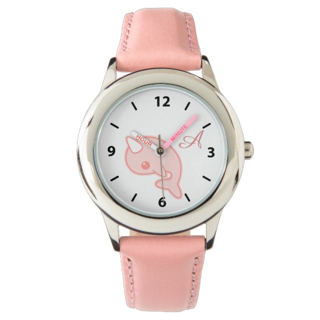 Reloj De Pulsera Kawaii Pink Narwhal (Anverso)