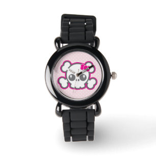 Reloj De Pulsera Kawaii Pink Ribbon Skull Watch