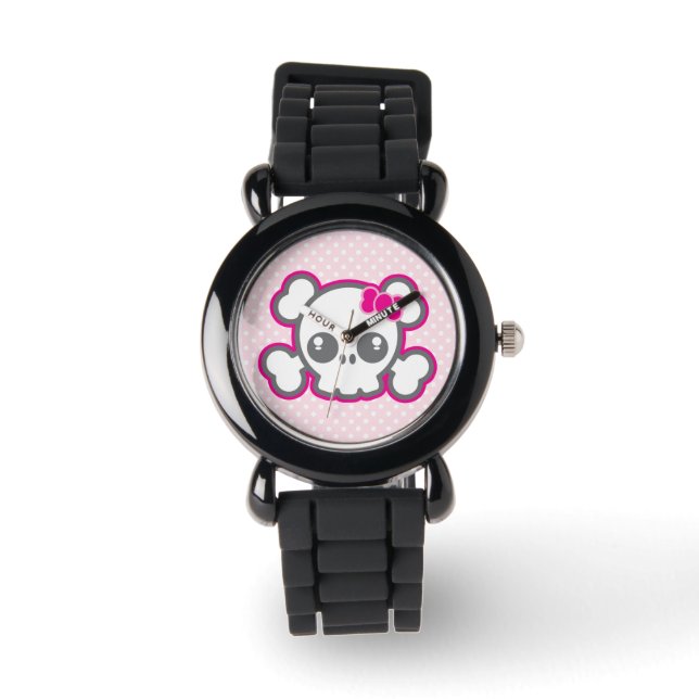 Reloj De Pulsera Kawaii Pink Ribbon Skull Watch (Anverso)