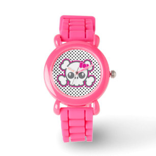 Reloj De Pulsera Kawaii Pink Ribbon Skull Watch