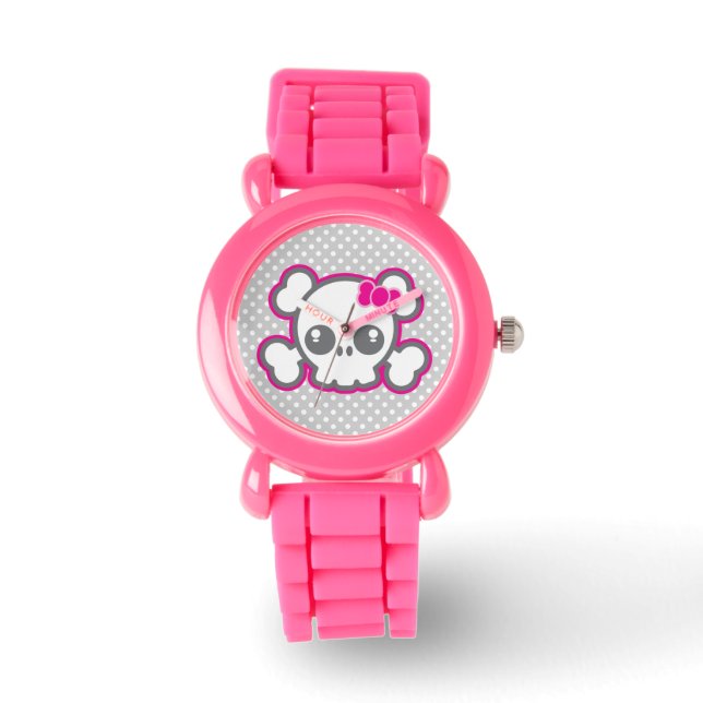 Reloj De Pulsera Kawaii Pink Ribbon Skull Watch (Anverso)