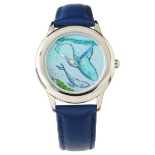 Reloj De Pulsera Kids Blue Whale Art Watch