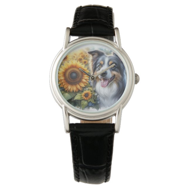 Reloj De Pulsera Kids Border Collie Sunflower eWatch (Anverso)