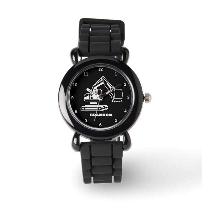 Reloj De Pulsera Kids Digger Boys Black Custom Name (Anverso)