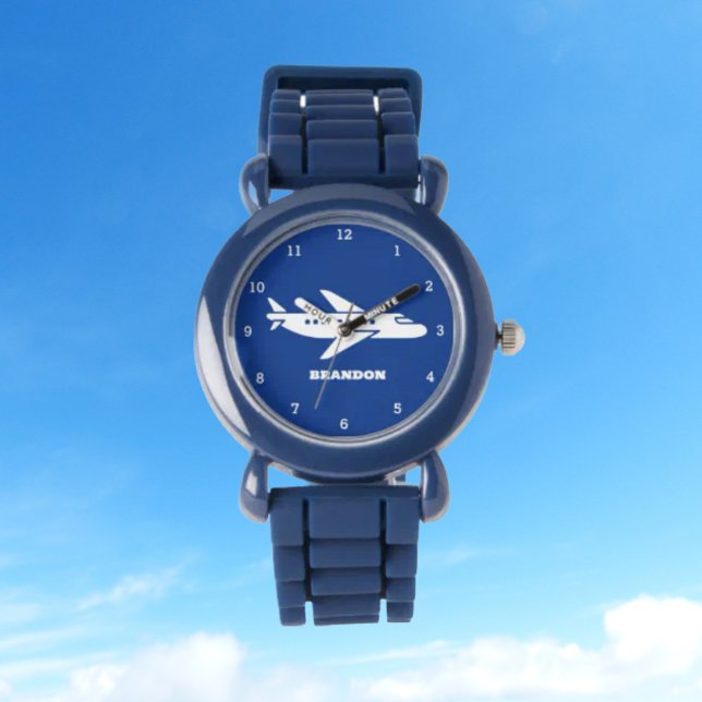 Reloj De Pulsera Kids Plane Boys Blue Custom Name (Subido por el creador)