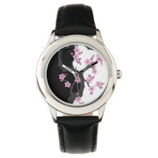 Reloj De Pulsera Kimono japonés Sakura negro y rosa blanco