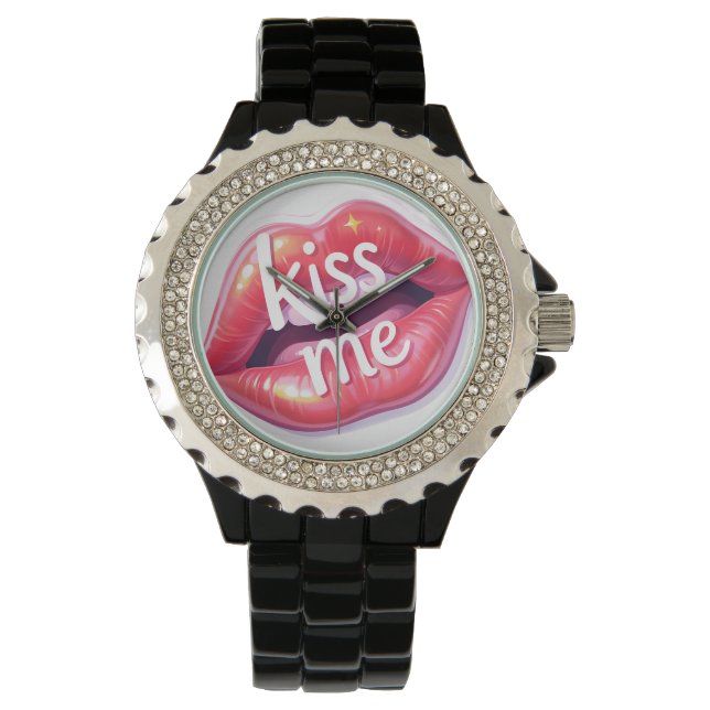 Reloj De Pulsera Kiss Me Glossy Red Lips Art Illustration (Anverso)