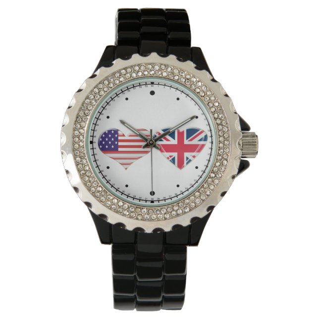 Reloj De Pulsera Kissing USA and UK Hearts Flag Watch (Anverso)