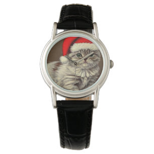 Reloj De Pulsera Kitty de Navidad vintage con sombrero Santa