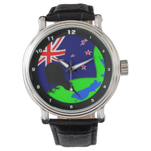 Reloj De Pulsera Kiwi Bird & New Zealand Flag/Map Art (Ver)