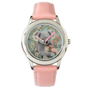 Reloj De Pulsera Koala Elegante Floral Pastel Adorable