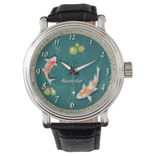 Reloj De Pulsera Koi Fish Pond japonés verde realista