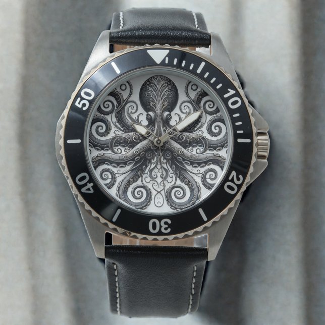 Reloj De Pulsera Kraken Steampunk Octopus Ornate Black (Subido por el creador)