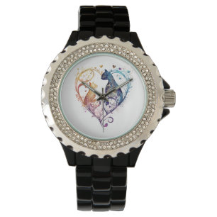 Reloj De Pulsera Kuraudea un lindo gato amoroso con forma de corazó