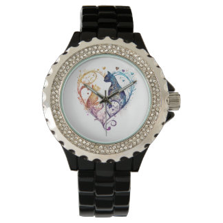 Reloj De Pulsera Kuraudea un lindo gato amoroso con forma de corazó