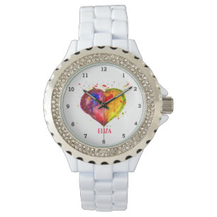 Reloj De Pulsera La acuarela del corazón del arcoiris de Boho cuta 