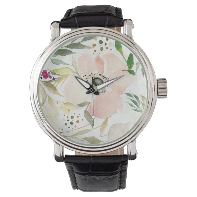 Reloj De Pulsera La alegría del blanco | Patrón floral acuarela (Anverso)
