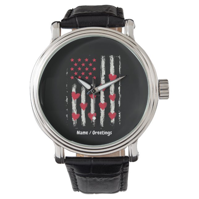 Reloj De Pulsera La bandera estadounidense del Día de San Valentín  (Anverso)