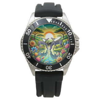 Reloj De Pulsera La belleza de la naturaleza con cebras bebiendo ju