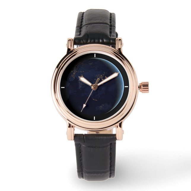 Reloj De Pulsera La ciudad de la Tierra se ilumina de noche en Asia (Anverso)