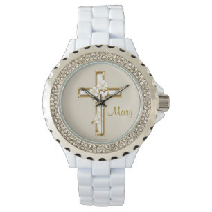 Reloj De Pulsera La cruz y las flores añaden un nombre