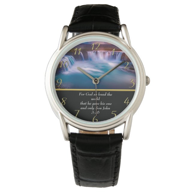 Reloj De Pulsera La fe cristiana una cascada Juan 3:16 (Anverso)