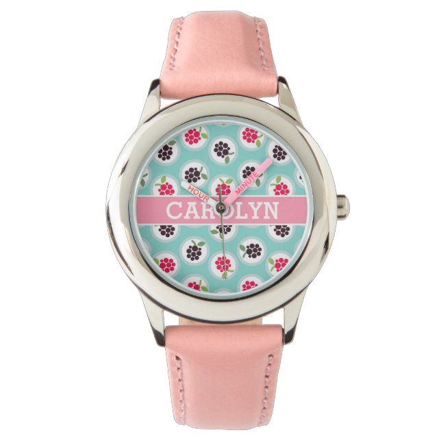 Reloj De Pulsera La frambuesa femenina linda de la turquesa modela (Anverso)