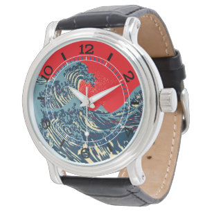 Reloj De Pulsera La gran onda de Hokusai en dial vibrante del