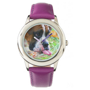 Reloj De Pulsera La lengua divertida de la foto del perro del