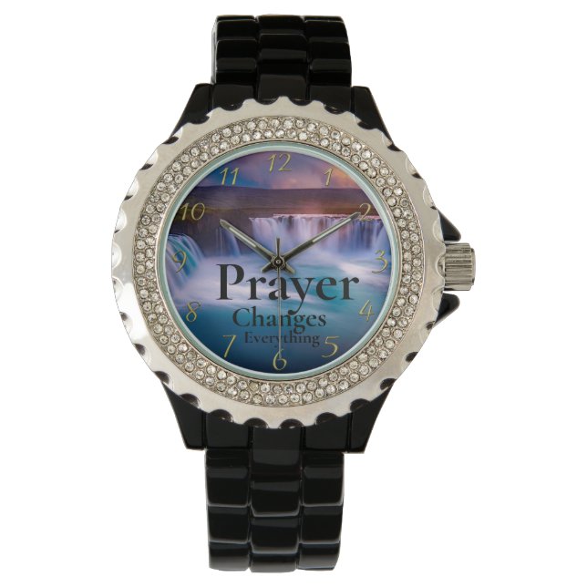 Reloj De Pulsera La plegaria de la fe cristiana de oro cambia todo (Anverso)