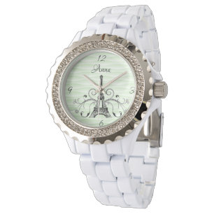 Reloj De Pulsera La Torre Eiffel Verde Floreciente Watch