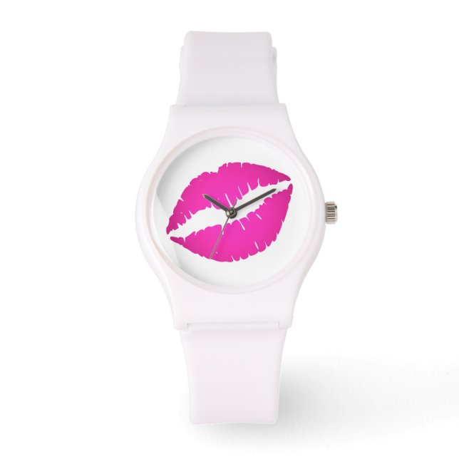 Reloj De Pulsera Labial de Efecto Ombre Rosa Fuerte Beso (Anverso)