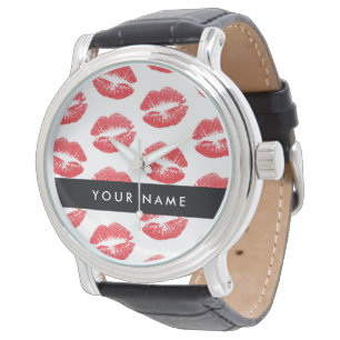Reloj De Pulsera Labios rojos, besos, pintalabios, tu nombre, perso