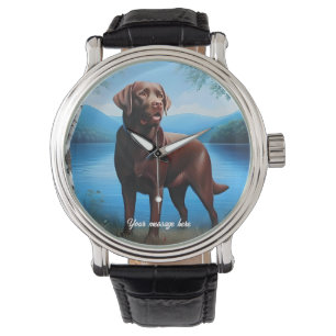 Reloj De Pulsera Labrador de chocolate y lago azul