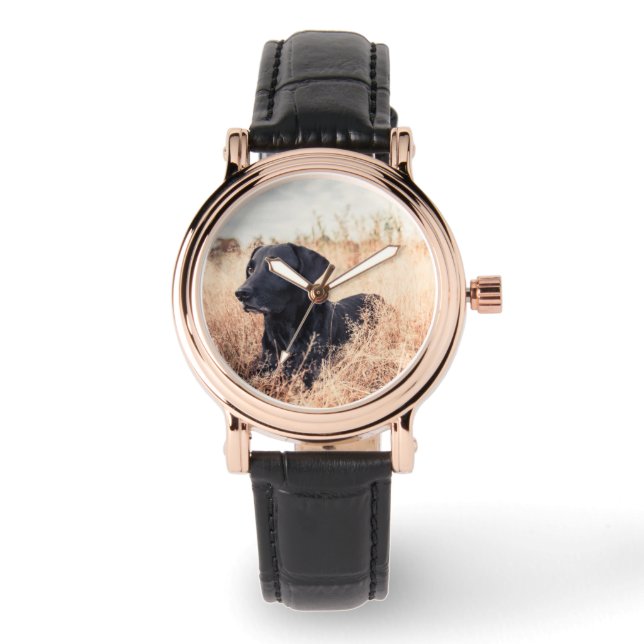 Reloj De Pulsera Labrador negro en hierba seca (Anverso)