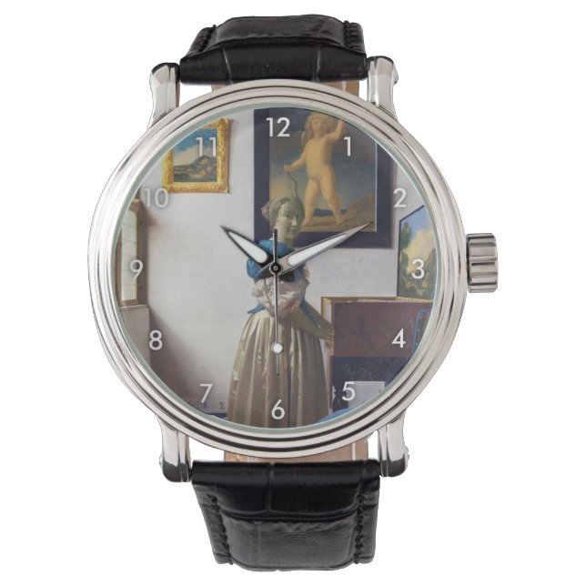 Reloj De Pulsera Lady parada en un Virginal, Johannes Vermeer (Anverso)