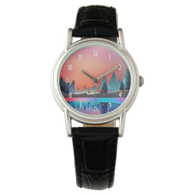 Reloj De Pulsera Lago invernal con ciervo (Anverso)