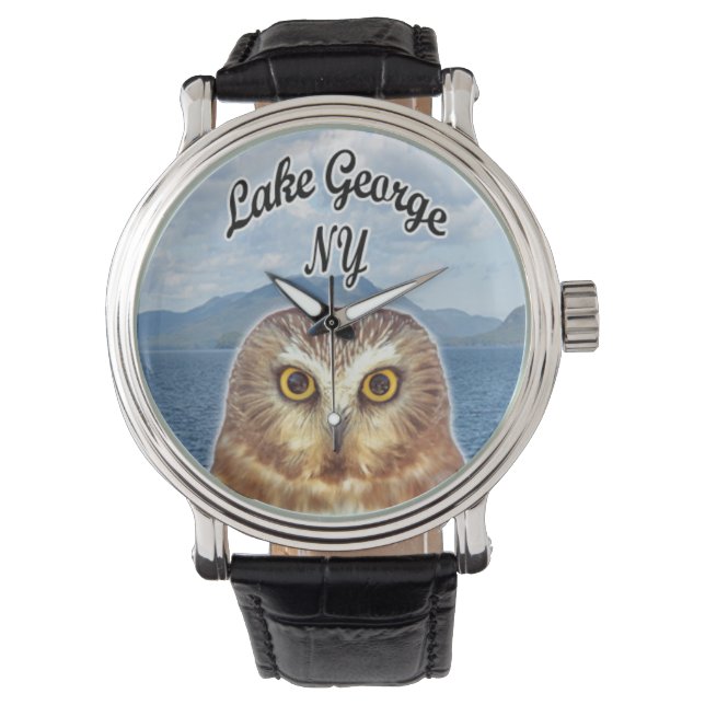 Reloj De Pulsera Lake George, NY Owl Photobomber (Anverso)