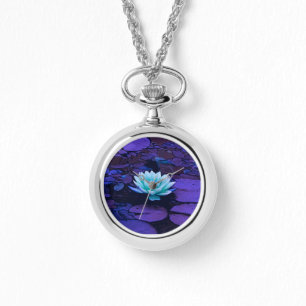 Reloj De Pulsera Lámpara Flor Morado Azul Turquesa Floral Pond Zen