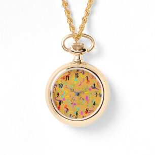 Reloj De Pulsera Lanzamiento colorido del confeti sobre el naranja