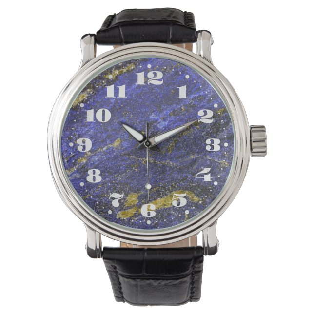 Reloj De Pulsera Lapis Lazuli con números vintage escribe (Anverso)